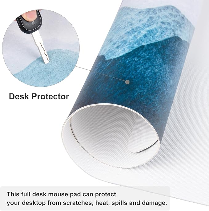 QIYI Desk Pad Large Keyboard and Mouse Pad for Laptop Computer, PU Leather Desk Cover Protector, Desk Décor Accessories for Office Home Work Writing Gaming 31.5" x 11.8" - Watercolor Mountain
