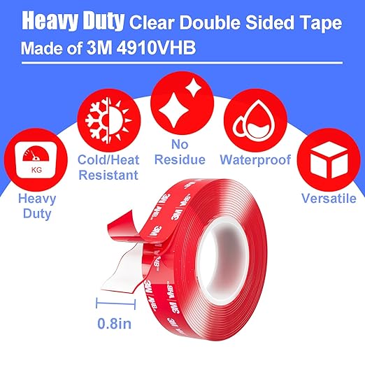 0.79in Made of 3M VHB Heavy Duty Double Sided Mounting Tape - No Damage, Heat Resistant, Waterproof, Clear Nano Adhesive Tape 9.85FT