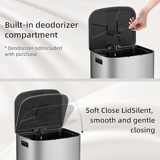 KUK 16 Gallon Kitchen Trash Can with Lid, Heavy Duty Hands-Free Stainless Steel Commercial Step Trash Bin with Removable Inner Bucket, Pedal Rubbish Bin for Home Office and Kitchen, 60L/16Gal