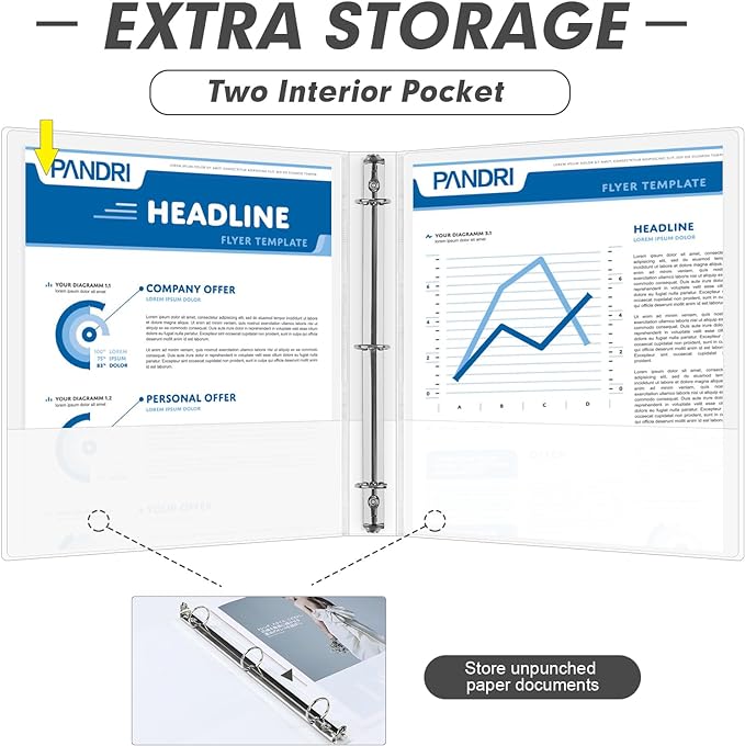 3 Ring Binder 1 Inch, PANDRI 12 Pack 1-Inch Binder Fits Letter Size 8.5'' x 11'' Paper, Versatile Binders for Office Home School, 2 Pockets, White