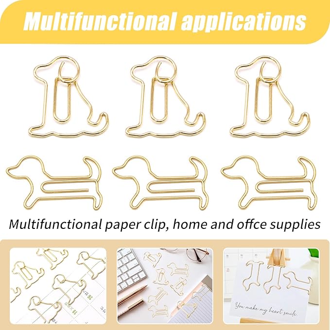 80 Pcs Gold Dog Creative Metal Paper Clips - Fun Office Supplies for Dog Lovers (Gold Dog)