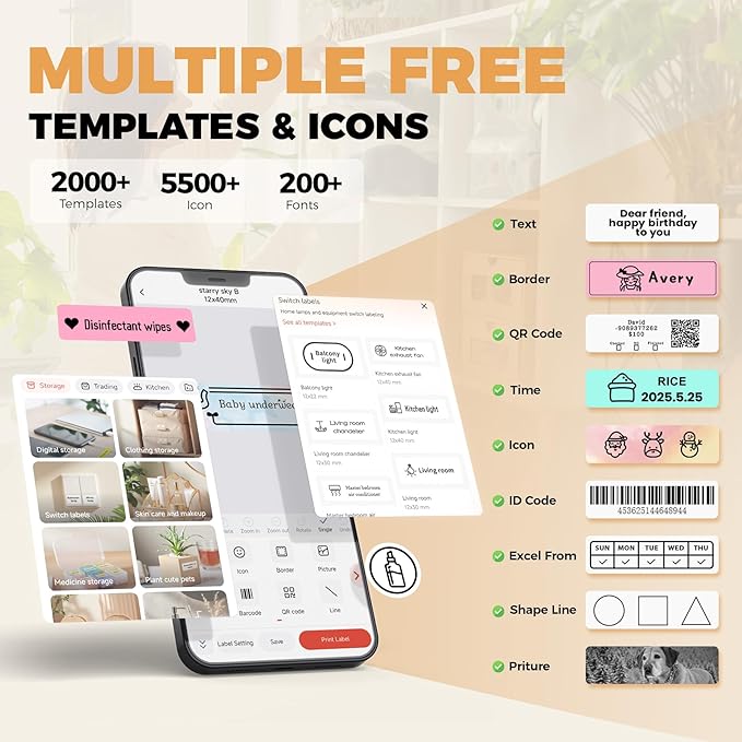 Label Maker, Label Maker Machine with Tape, Portable Bluetooth Label Printer with Little Space, Mini D10 Label Machine with Multiple Personalized Templates for Family School