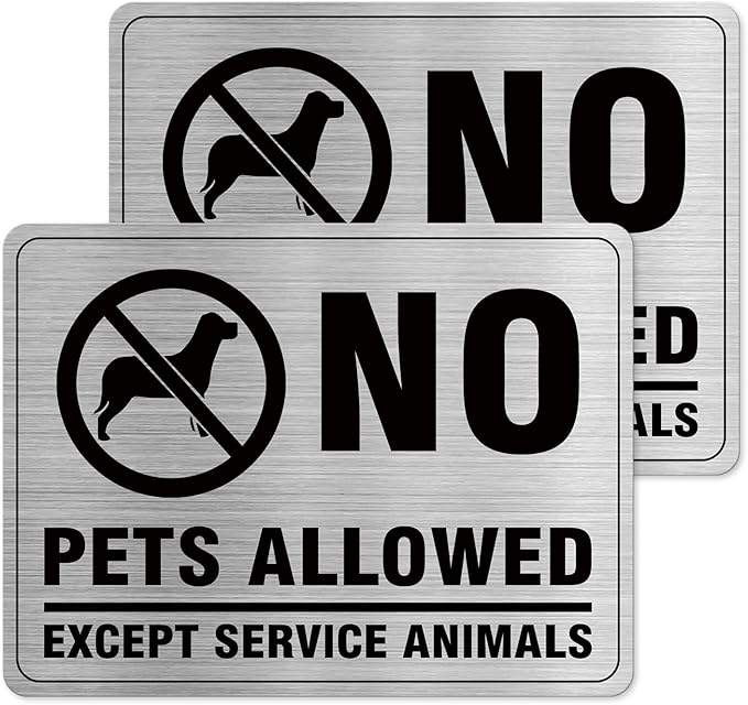 No Pets Allowed Aluminum Silver 8 x 6 Inches Self-Adhesive Waterproof Metal Door Wall Sign for Business Offices 2 Pack