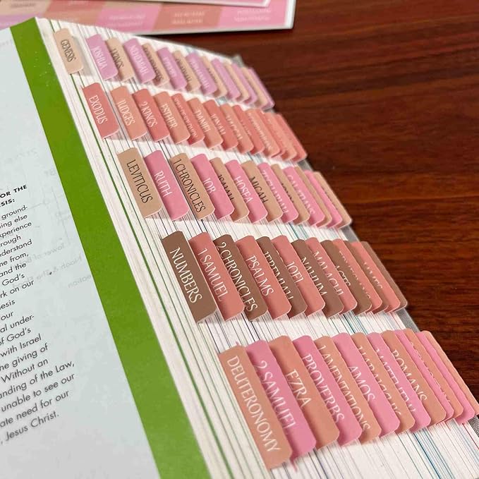 Thinkor Reposition Laminated Bible Tabs, Large Print Stickers, Easy to Read & Apply Bible Tabs for Women & Man (Spring Pink)