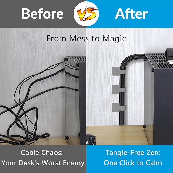 Desk Cable Management, Wire Organizers for Cords - Upgrade 48 PCS Grey Sticky Back Self Adhesive Cable Ties, Hook and Loop Straps for Home or Office Use