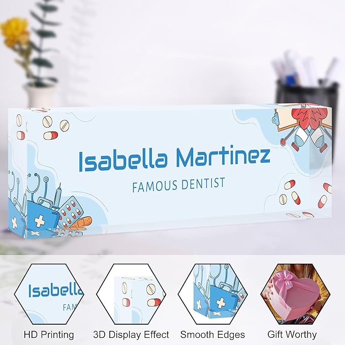 Custom Name Plate for Desk, Personalized Acrylic Office Name Sign with Name & Title, Elegant Desk Decor for Women Men, Employee Appreciation Gift (Doctor-Nurse-2)