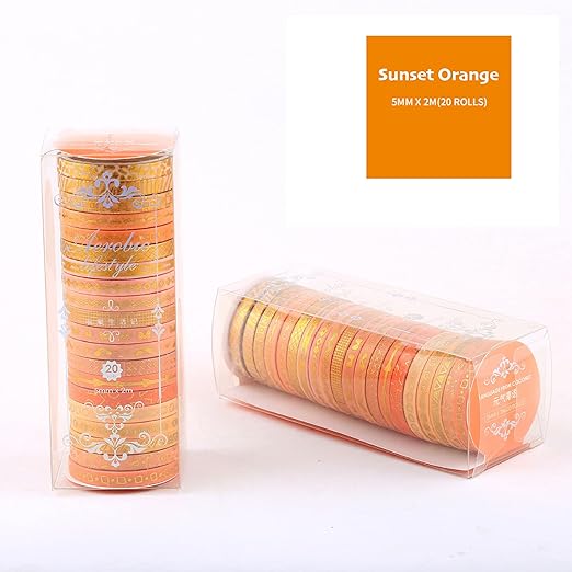 YUBX Skinny Gold Washi Tape Set Basic Foil Print Decorative Masking Tapes for Arts, DIY Crafts, Journals, Planners, Scrapbook, Wrapping (Orange of Sunset)