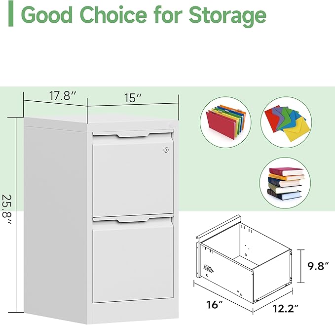 2-Drawer File Cabinet with Lock,Metal Vertical Filing Cabinets for Home Office,Under Desk File Cabinets for Letter/Legal/A4 Size Files,Easy Assemble