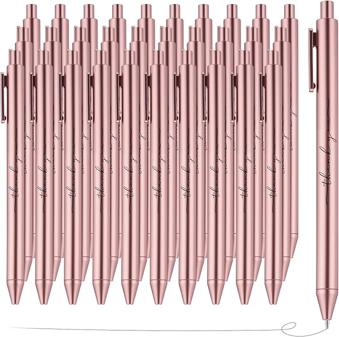 30pcs Thank You Pens Bulk Cute Multicolor Ballpoint Pen for Men Women Server Accessories Employee Holiday Appreciation Gifts for Teacher Office Back to School Party Favor (Rose Gold)