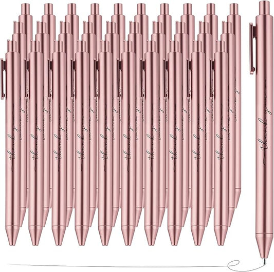 30pcs Thank You Pens Bulk Cute Multicolor Ballpoint Pen for Men Women Server Accessories Employee Holiday Appreciation Gifts for Teacher Office Back to School Party Favor (Rose Gold)