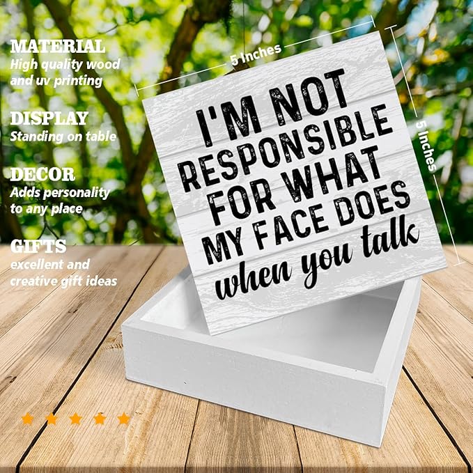 Funny Office Wooden Box Sign Home Decor Office Quote Wood Sign Desk Decoration Coworker Wood Block Plaque Box for Shelf 5 x 5 Inches