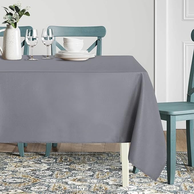 sancua Rectangle Tablecloth - 60 x 84 Inch - Stain and Wrinkle Resistant Washable Polyester Table Cloth, Decorative Fabric Table Cover for Dining Tables, Buffet Parties and Camping, Light Grey