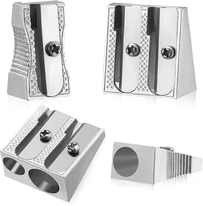 Metal Pencil Sharpeners, 4pcs Manual Double Hole Pencil Sharpener for Colored Graphite Pencils, Crayon Sharpener, Home School Office