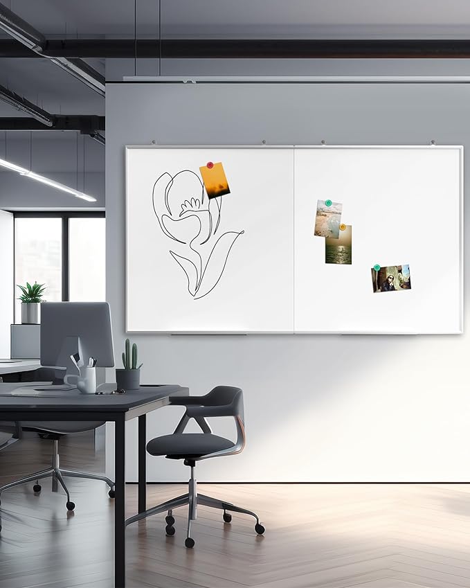 60"X 48" Large Magnetic Dry Erase Whiteboard, Wall Hanging Board with 4 Pens & 1 Dry Erasers & 6 Magnets, Sliver Aluminum Frame White