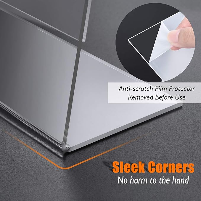 T-SIGN Acrylic Sign Holder 8.5 x 11 Inches, Slant Back Clear Table Top Display Plastic Stand, Double Sided, Display Stand, Acrylic Frame for Store, Homes, Restaurants, Offices - Vertical (Pack of 12)