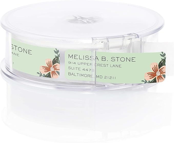 Mint and Pink Floral Rolled Address Labels/Roll of 500 Personalized Return Address Labels/Designer Return Address Stickers in Elegant Plastic Dispenser