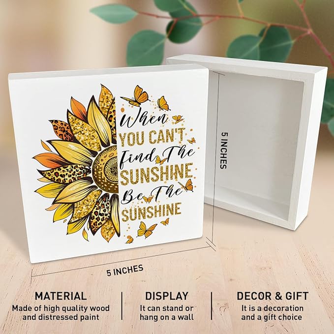 Therapy Office Desk Wooden Box Sign Decor, Mental Health Sunflower Wood Box Sign Decorations for School Psychologist Therapy Office, Gifts for Therapist Psychologist School Counselor, Be The Sunshine