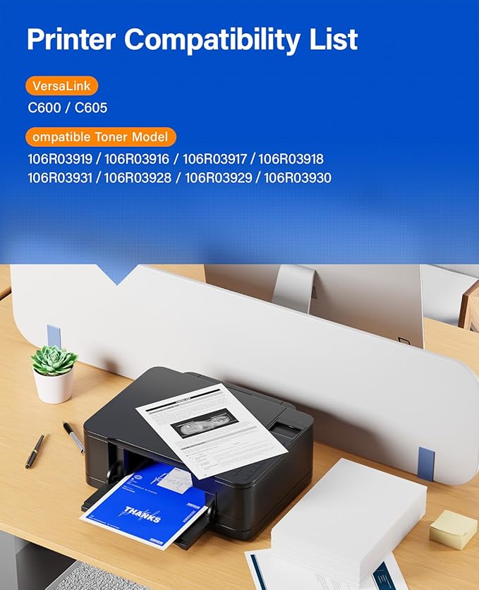 VersaLink C600 C605 Toner Cartridge 4-Pack Extra High Capacity Replacement for Xerox 106R03919 106R03916 106R03917 106R03918 Compatible with Xerox VersaLink C600 C605 Printer Black Cyan Magenta Yellow
