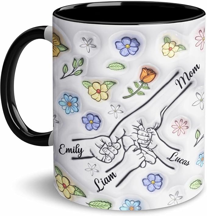 LOVELYPOD Custom Mom Mug with Kids Names, You Hold Our Hands Also Our Hearts Mug, Mama Coffee Cup, Mothers Day Gift, Personalized Mugs, Christmas Gifts, Mothers Day Mugs, Mom Gifts