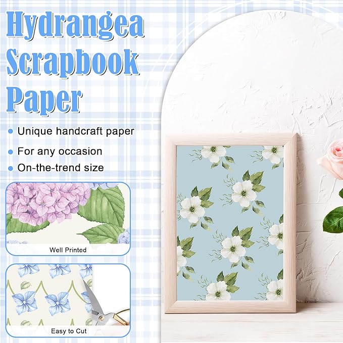 48 Sheets Scrapbook Paper 11x11, Hydrangea Pattern Decorative Scrapbook Paper for Journals DIY Cards and Photo Albums, Aesthetic Craft Supplies for Kids and Adults