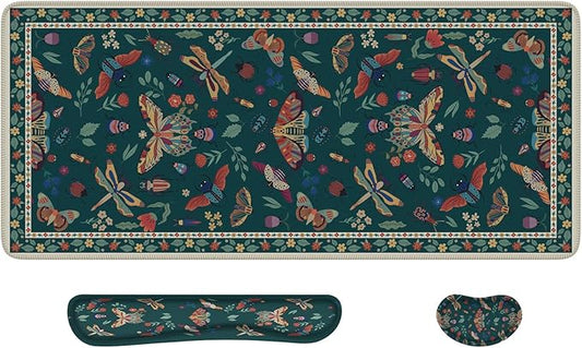 iCasso Large Mouse pad for Desk, Computer Desk Mat, 3Pcs XXL Keyboard and Mouse Pad + Keyboard Wrist Rest, Desk Matt for Desktop, Easy Typing Pain Relief Ultra Thick Mousepad Keyboard Mat(Green)