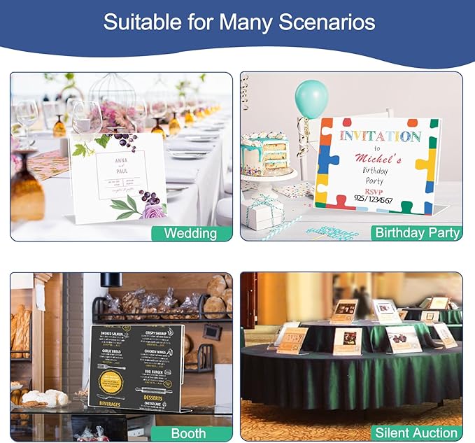 Slanted Back Acrylic Sign Holder 8 x 10 Horizontal, Acrylic Stands for Display 10 x 8, Clear Tabletop Plastic Paper Sign Holder for Office, Home, Restaurant (6 Pack 10x8 Inches)