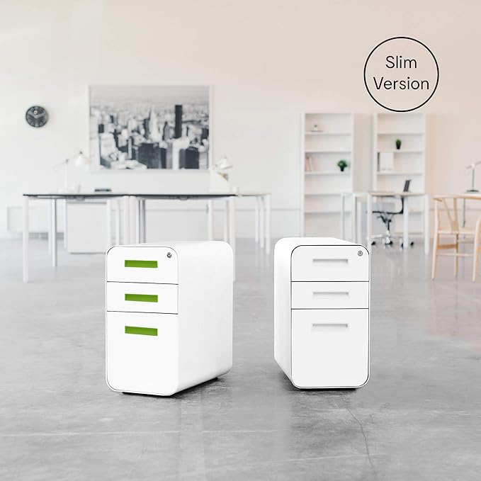 Laura Davidson Furniture Stockpile Slim 3-Drawer Mobile File Cabinet with Lock - Under Desk Metal Filing Cabinet, Legal/Letter File Folders, Wheels and Stationary Feet, Pre-Assembled, All Black