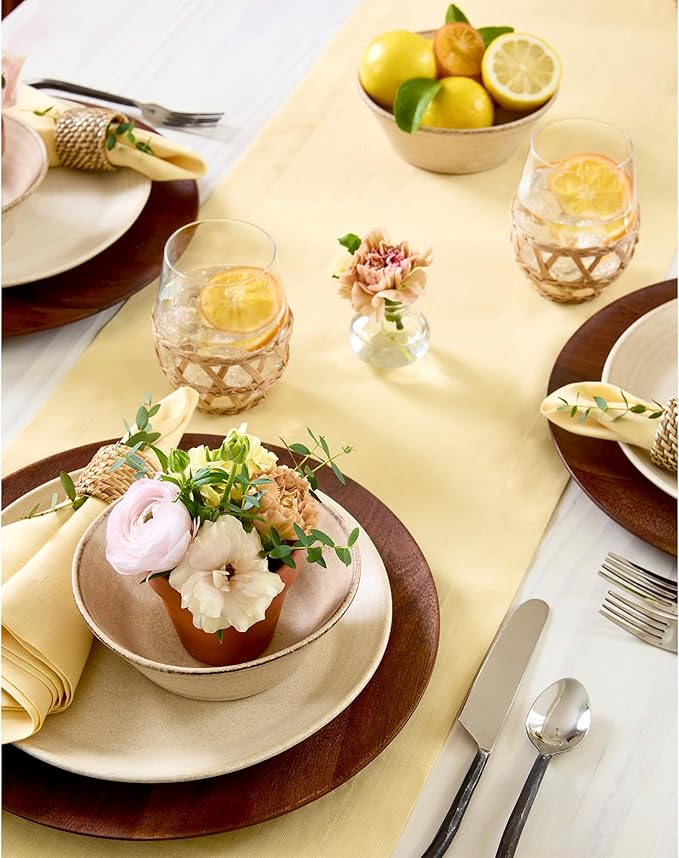 Solino Home Linen Table Runner 108 Inches Long - 100% Pure Linen Golden Straw Dining Table Runner 14 x 108 Inch for Fall, Autumn, Thanksgiving - Fete