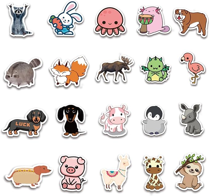 100Pcs Cute Animal Stickers,Vinyl Waterproof Stickers for Laptop,Bumper,Skateboard,Water Bottles,Computer,Phone, Cute Animal Stickers for Kids Teens (Cute Animal 100pcs Stickers)