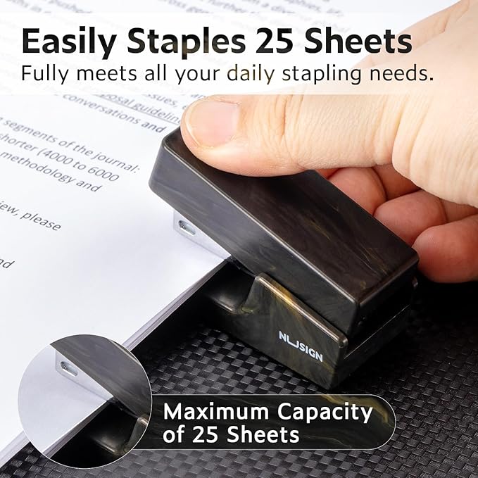 Mini Stapler with 830 Staples, Small Cute Desk Staplers, 25 Sheet Capacity, Fluid Black