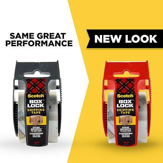 Scotch Box Lock Packing Tape, Clear, Extreme Grip Box Packaging Tape for Shipping and Mailing, 1.88 in. x 22.2 yd., 6 Rolls with Dispensers (Pack of 6)