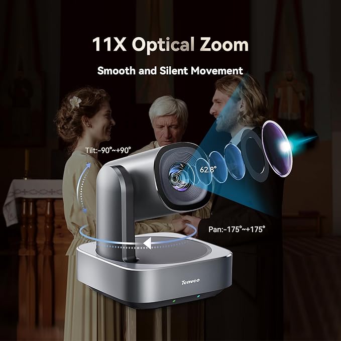 Tenveo VLoop 11X Optical Zoom PTZ Camera Conference Camera, USB3.0/HDMI FHD 1080P 60FPS, for Video Conferencing Live Streaming Church Services Worship Events Business Meeting, Red Dot Design Winner