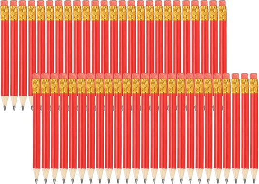 MECCANIXITY Golf Pencils with Erasers, 4" HB Mini Half Pencils Pre Sharpened Small Pens for Wedding Bridal Shower Game Office Writing Drawing(Red, Pack of 50)