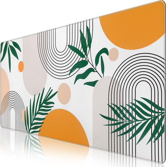 iCasso Extended Gaming Mouse Pad (35.4x15.7 in), Large 3mm Non-Slip Rubber Base Mousepad with Stitched Edges, Waterproof Keyboard Mouse Mat Desk Pad for Work, Game, Office, Home-Elm Leaf