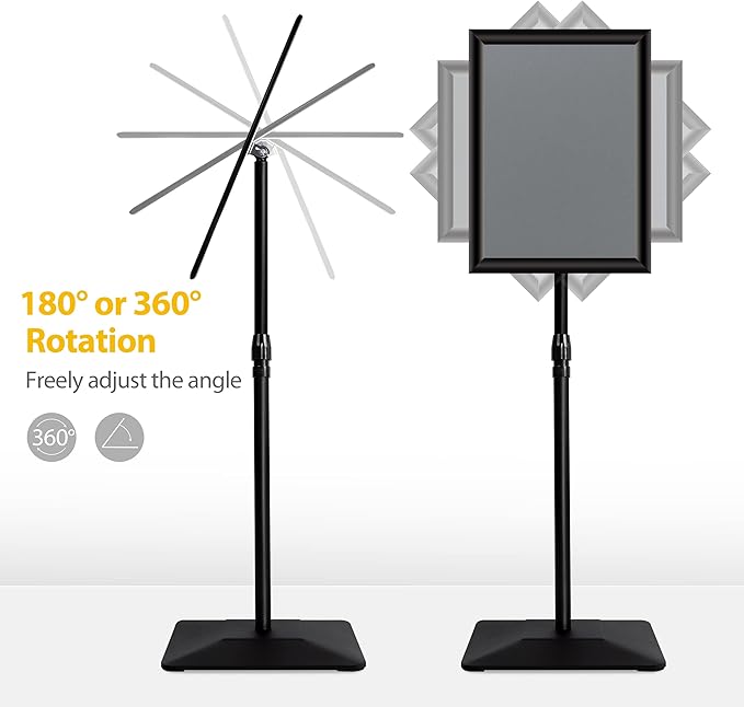 3 Packs Heavy Duty Pedestal Poster Sign Stand, 11"x17" Adjustable Floor Standing Sign Holder with 6.6Lbs Solid Steel Base for Vertical and Horizontal View Sign Displayed Stands, Black