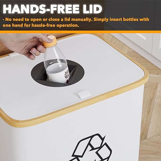 SpaceAid Recycling Bin for Kitchen 26 Gallon, 100L Recycle Bin with Lid and 2 Reusable Inner Bags, for Bottle Can Glass Plastic Stickers, White