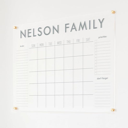 Personalized Clear Acrylic Calendar for Wall, Calendar Whiteboard for Wall, Dry Erase Wall Calendar, Wall Calendar Organizer System for Home (Block, Grey, 38"W x 26"H)