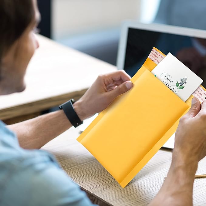 UCGOU Kraft Bubble Mailers 6x10 Inch 50 Pack Usable Size 6x9 Inch Yellow Padded Envelopes #0 Small Business Mailing Packages Self Sealing Tear Resistant Boutique Shipping Bags for Jewelry Supplies