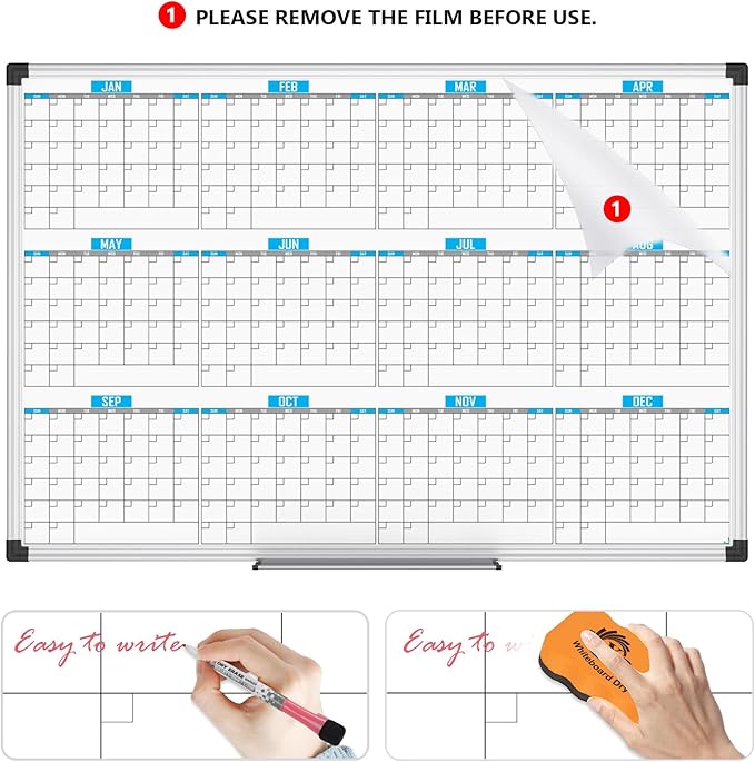 XBoard Magnetic Calendar Whiteboard 48" x 36", 12 Months Calendar Dry Erase Board, Silver Aluminium Framed White Board Planner for Home School Office Organization