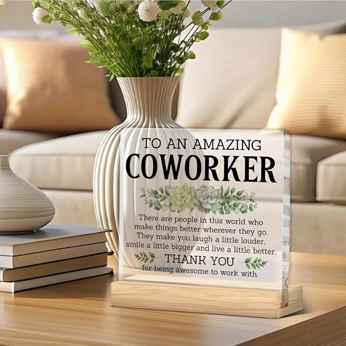 Thank You Gifts for Coworkers, Coworkers Appreciation Gifts for Women Men, Amazing Coworker Acrylic Desk Sign Decor