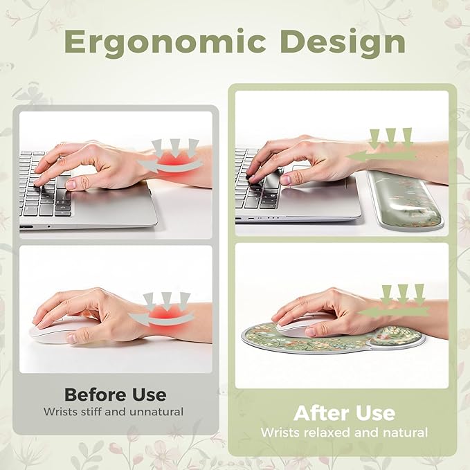iCasso Gel Wrist Rest for Keyboard and Mouse,Ergonomic Mouse Pad Wrist Support for Typing Pain Relief,Silicone Keyboard Cushion Hand Arm,Cute Computer Wrist Rest for Women Girl