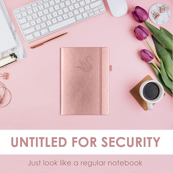 Elegant Password Book with Alphabetical Tabs - Hardcover Password Book for Internet Website Address Login - 5.2" x 7.6" Password Keeper and Organizer w/Notes Section & Back Pocket (Rose Gold)