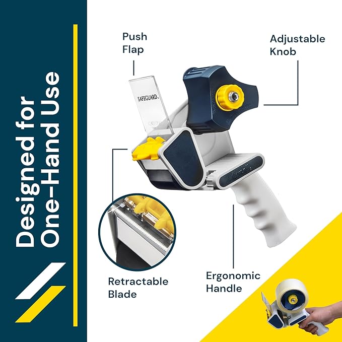 Excell EC-206 Safeguard Packing Tape Dispenser (2" Wide): Retractable Blade Cover for Safety, Push Flap for Smooth Cutting, and one-Hand use. Ideal for Shipping and Carton Sealing.(2Pack)