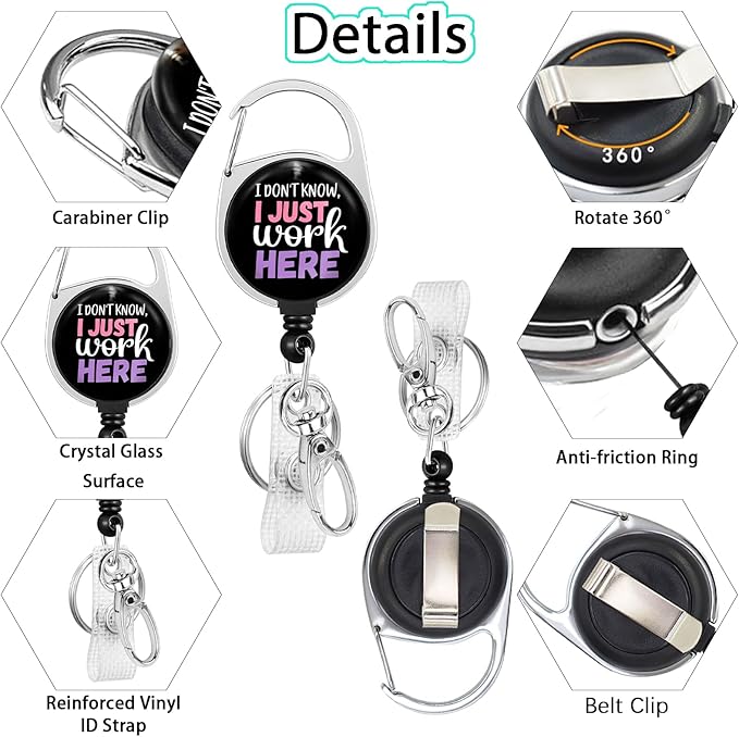 Gctriki Funny Badge Reel Retractable Heavy Duty with 360° Swivel Carabiner Clip, Fun ID Badge Holder Retractable, Cute Nurse Teacher ID Card Holder Keychain Name Badge Clip Nurse Teacher Gifts