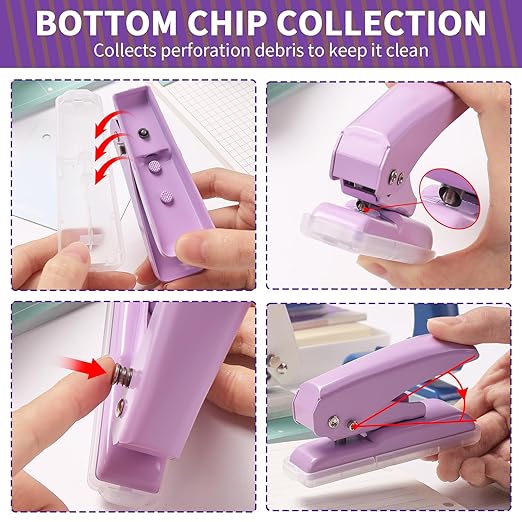 Single Hole Punch, 40 Sheets Punch Capacity, Kaluofan Hole Puncher Single, Small Hole Punch with Non-Slip Removable Base, One Hole Puncher for Crafts, Scrapbooks, Paper, Chipboard (Bule)