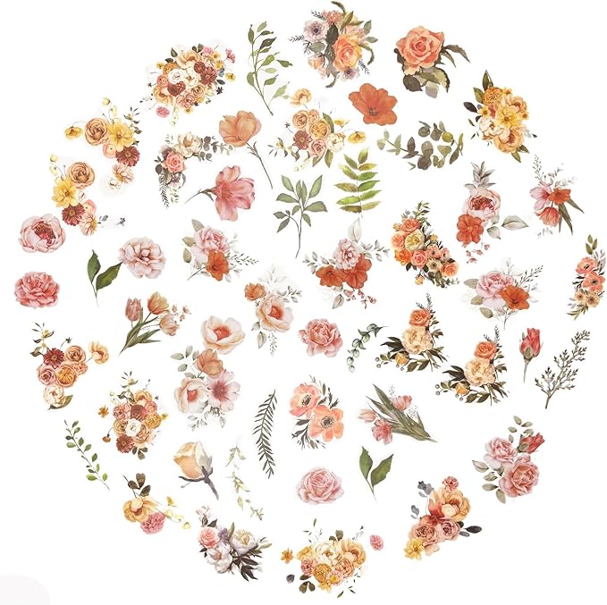 100 Pcs Natural Botanical Flower Stickers, Wildflower Stickers for Scrapbooking Junk Journal Notebook Diary Planner Letter Envelope Water Bottle Phone Case Craft Decoration (Wildflower)