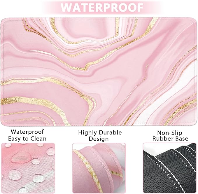 Keyboard Wrist Rest Large Mouse Pad Wrist Support for Computer, 4 in 1 Memory Foam Keyboard Pad Desk Mat Ergonomic Hand Rest Wrist Cushion for Home Office Gaming - Pink Marble