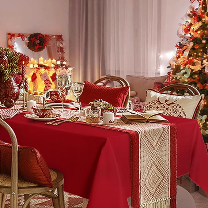 sancua Rectangle Tablecloth - 60 x 84 Inch - Stain and Wrinkle Resistant Washable Polyester Table Cloth, Decorative Fabric Table Cover for Dining Tables, Buffet Parties, Christmas Red
