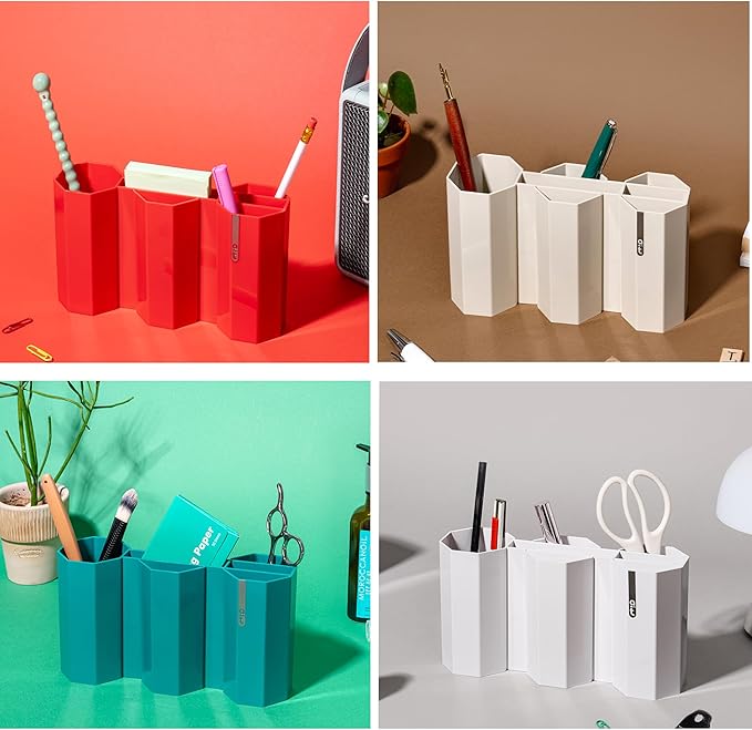 AonT Design Small Desk Organizer - Beige Pen Tray & Holder (Multi-Compartment) (Made in Korea) – Modern Office Storage Supplies Organizer and Aesthetic Decor for Accessories