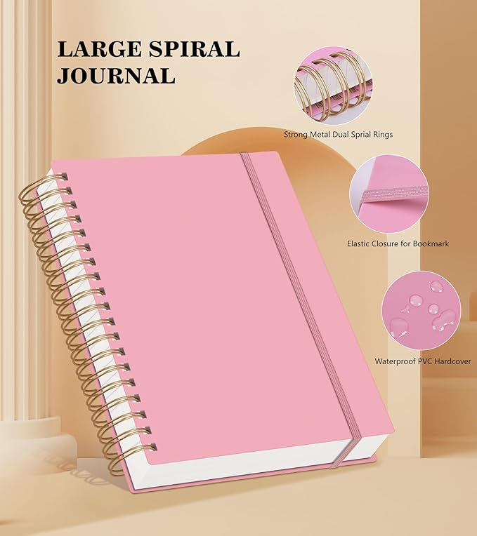 Pink Spiral Notebook Journal, 360 Pages College Ruled Notebooks, Lined Thick Journals for Women Men,B5 Big Spiral Notebooks with 100GSM Paper, Spiral Bound Journal for Writing Work School 7.6"×10"